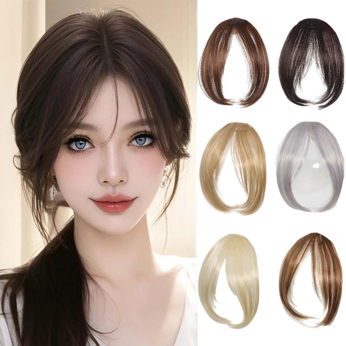 

Beautyenter поддельные синтетические воздушные челки на клипсе для наращивания волос с бахромой, накладные тупые шиньоны для женщин, заколка для волос спереди, челка