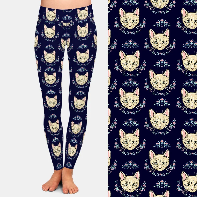 LETSFIND-Pantalones con estampado de seda de leche para mujer, mallas cálidas con patrón de gatos bonitos en 3D, Leggings de Fitness de cintura alta