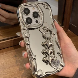 Love Heart Pendant Mirror Electroplating Phone Case For iphone 14 11 13 12 Pro Max X XR XS MAX Camera Protective Soft Cover