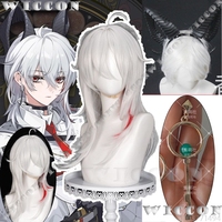 Zani Game Wuthering Waves Cosplay White Silver Wig Black Horn Tail Ear Clip Stud Girl Women Hair Halloween Roleplay Customized