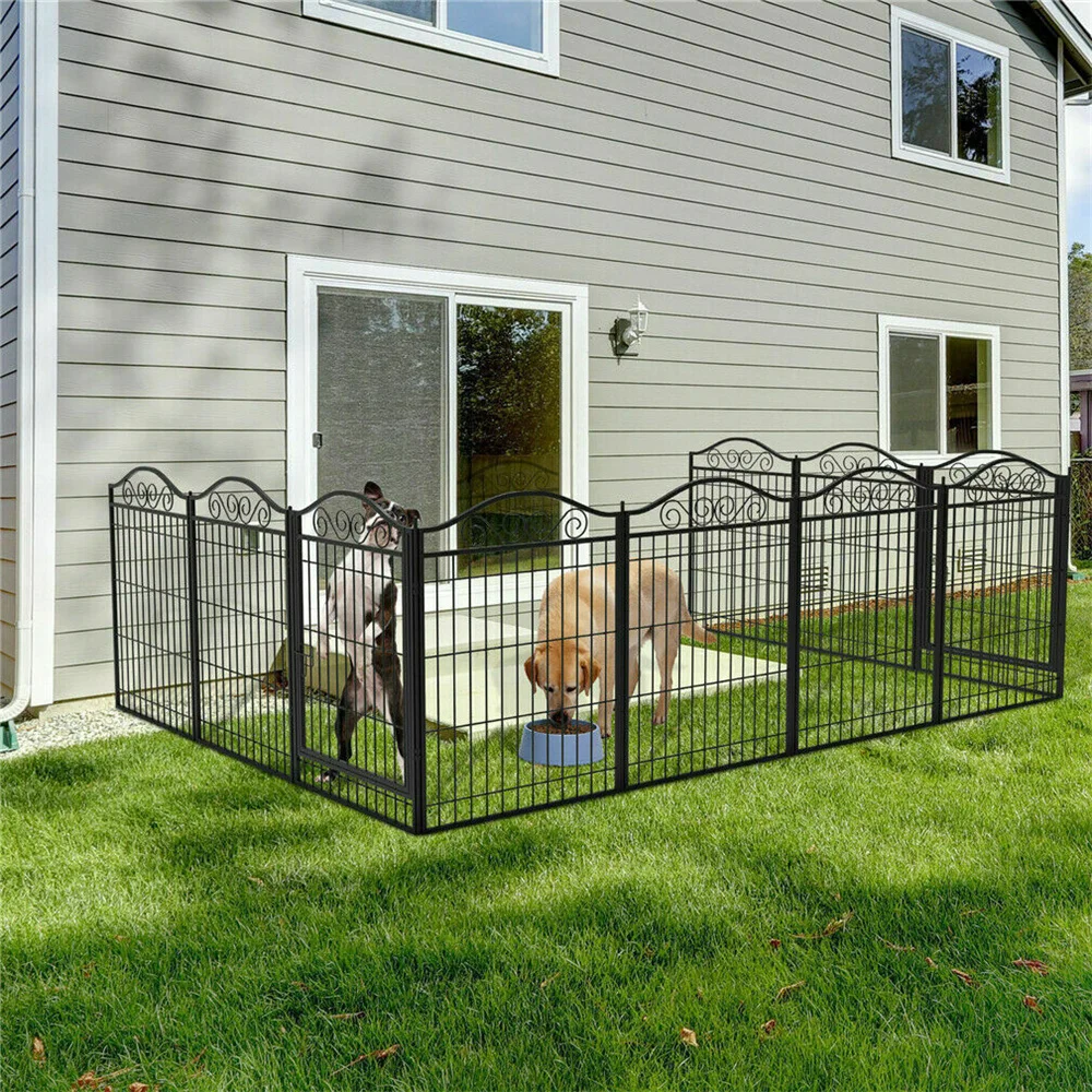 Heavy Duty Dog Playpen 8 Panels Pet Animal Dog Kennel Pen Fence Enclosure Cage Metal Camping Pet Puppy Run Fences Grid with Door