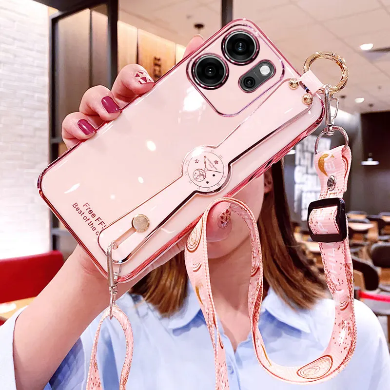 Reno14F Crossbody Case For OPPO Reno 14 13 F Realme C75 C63 Note60 60x Wrist Strap Case Neck Lanyard Phone Holder Cover New Gift