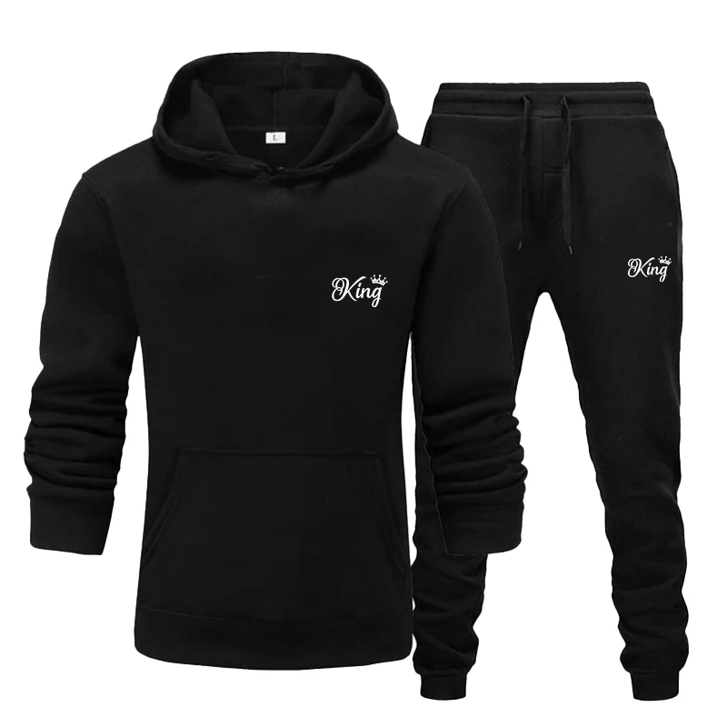 Men\'s sportswear set warm autumn and winter printed hoodie top and sports pants 2-piece casual outdoor sports jogging suit