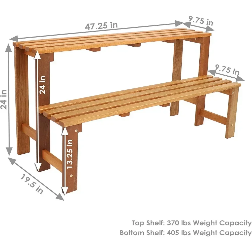 Sunnydaze-Soporte de madera Meranti para plantas al aire libre, 24 pulgadas, 2 niveles, con acabado de aceite de teca