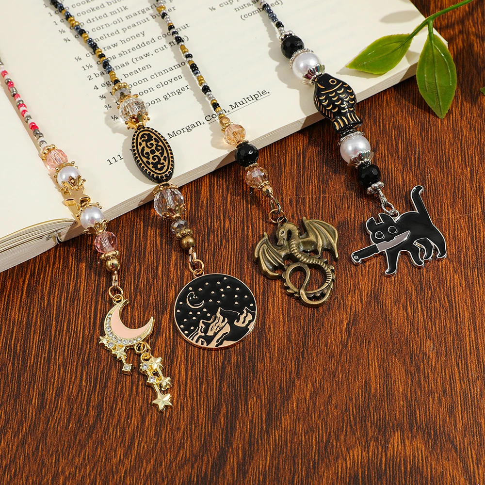 

Crystal Bead Bookmark: Black Cat, Acotar, Moon Star, Moon Dragon Sword Reader's Book Accessories Birthday Gift for a Friend