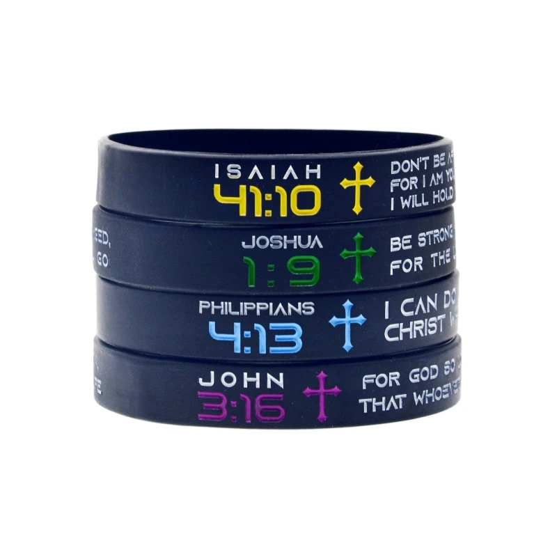 Bracelet jésus en Silicone, 1 pièce/4 pièces, la saint Bible, JOHN 3:16 ISAIAH 41:10 JOSHUA 1:9 PHILIPPIANS 4:13