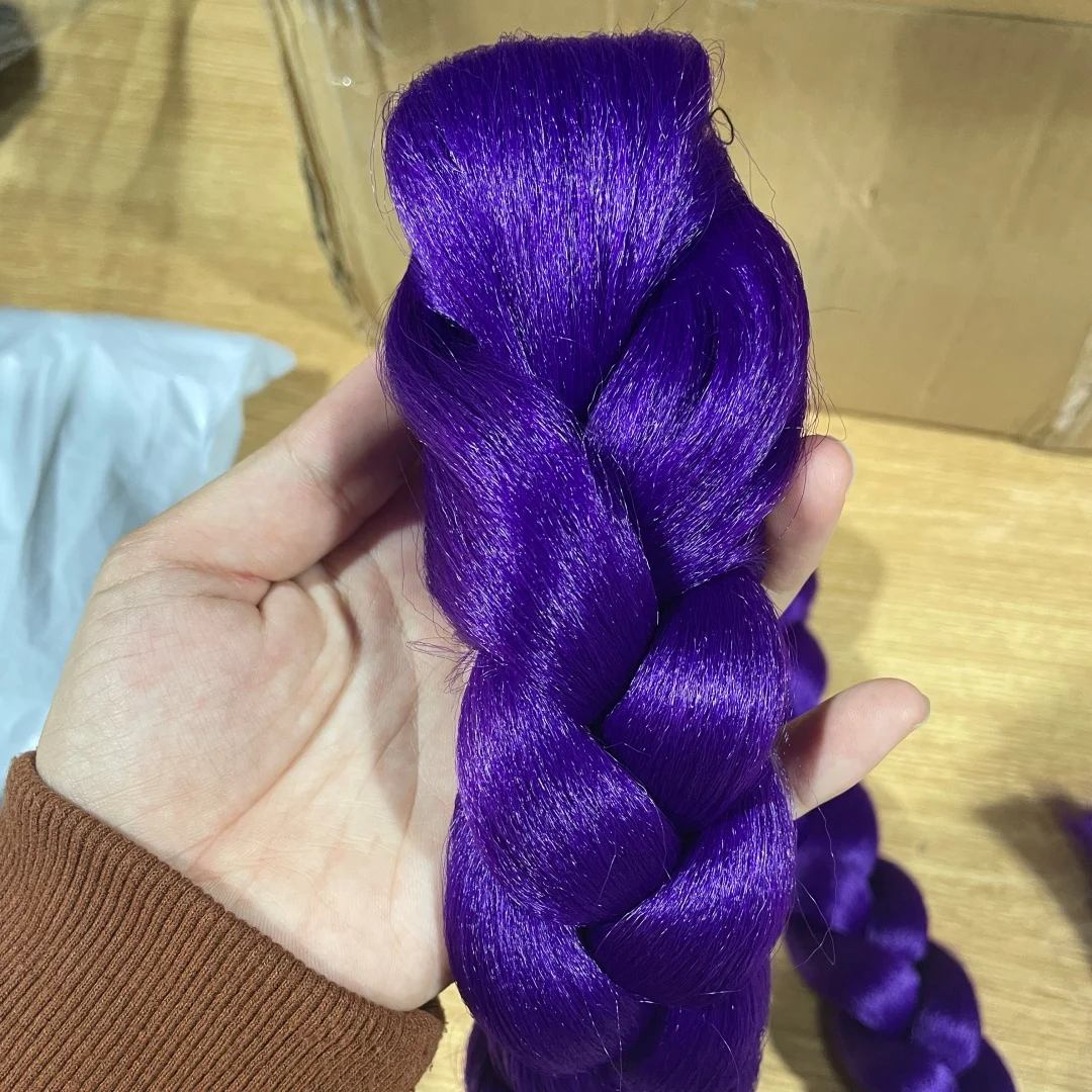 KPop 데몬 헌터즈 루미 코스튬 헤어스타일 26인치 롱 포니테일 가발 클립 포함 합성 브레이드 퍼플 헤어 어린이 소녀용