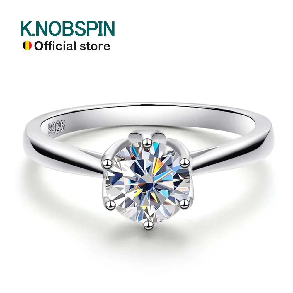 

KNOBSPIN D VVS1 Moissanite Ring GRA Certified Lab Diamond Solitaire Rings for Women Engagement Wedding s925 Sterling Silver Band