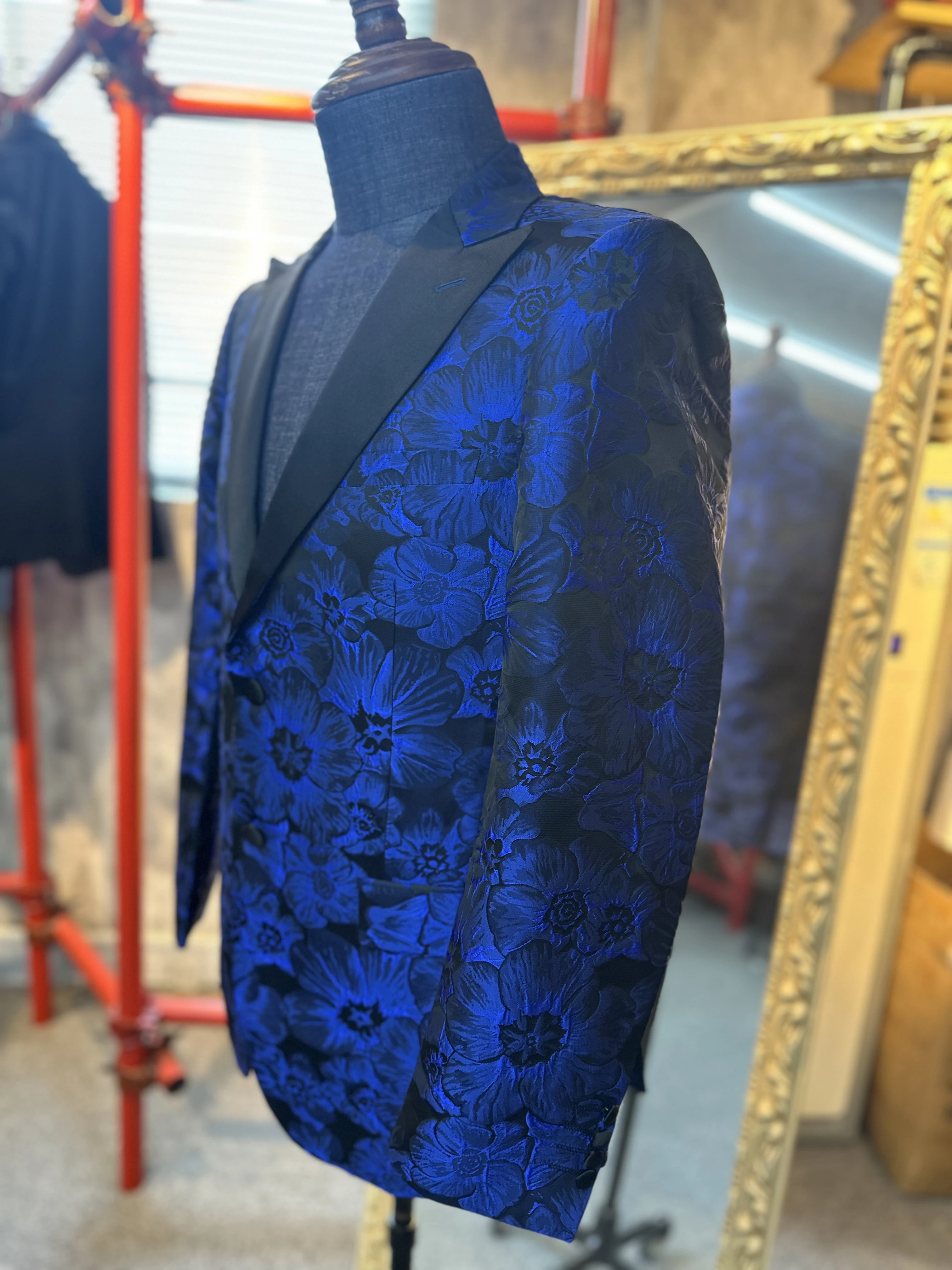 Royal Blue Jacquard Jacket Black Pants 2PCS Men Suit Set Slim Fit Formal Wedding Groom's Suit Business Casual Male Clothing