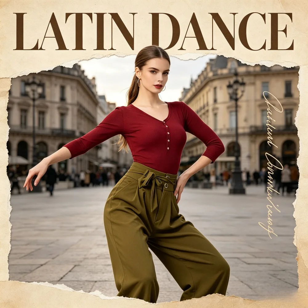 

V-neck Latin Dance Costume Top, Elegant Dance Wear for Adult Women,Stylish Apparel for Daily Practice&Competition Performance