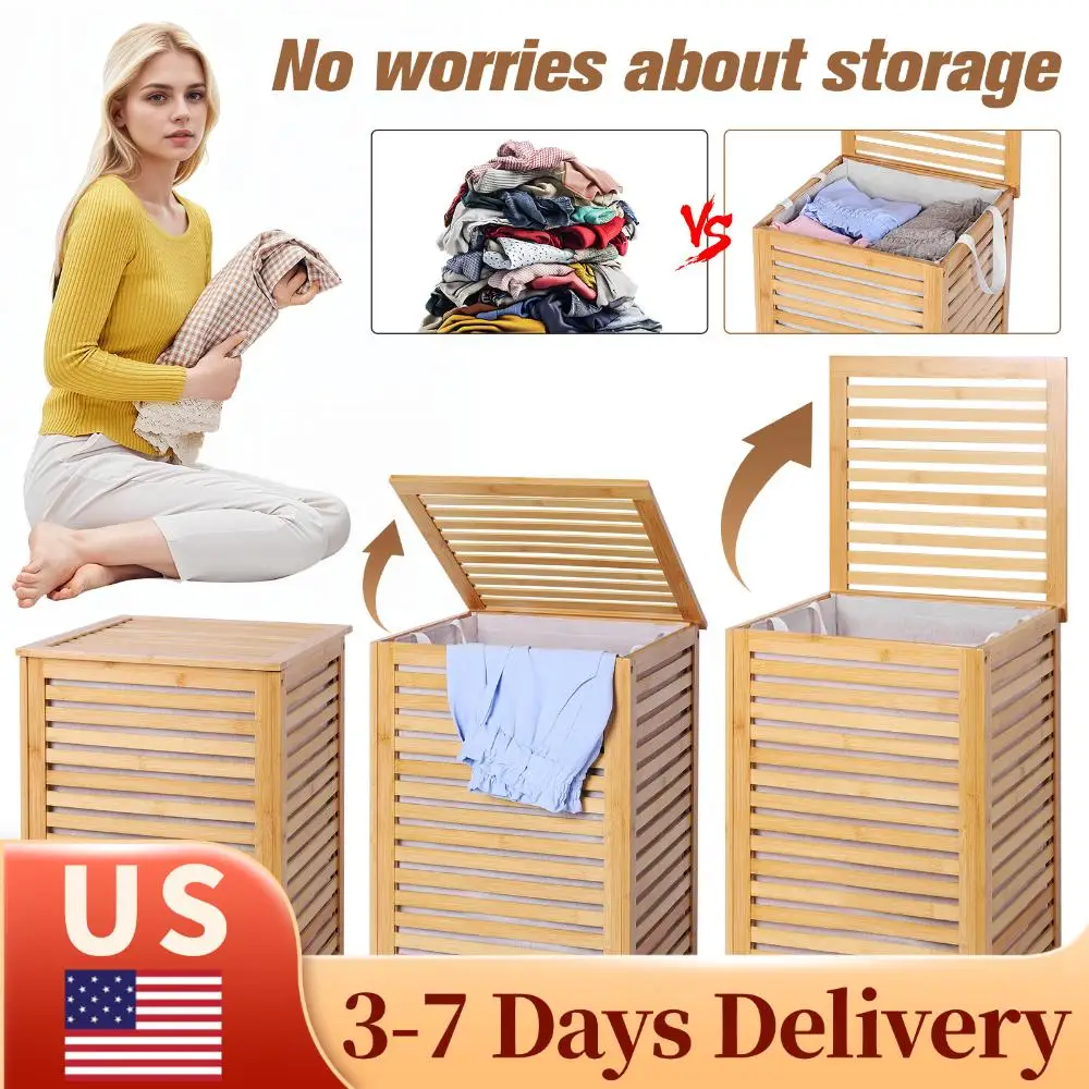 

Бамбуковая корзина для белья со съемным мешком-вкладышем, большая корзина для грязного белья для прачечной, ванной комнаты, спальни