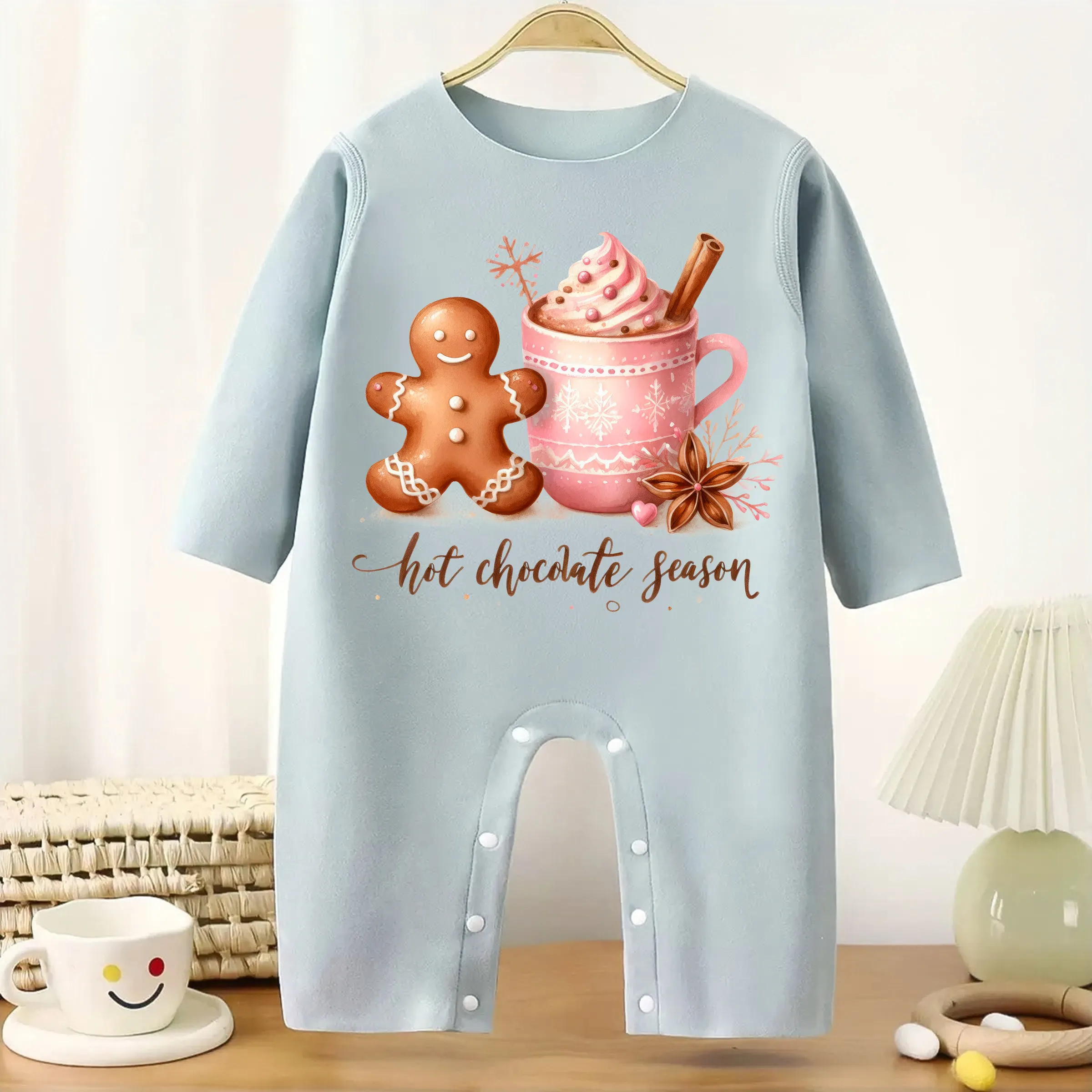 MINISO Merry Christmas Baby Thickened Jumpsuit Cute Santa Infant Longsleeve Creeper Keep Warm for Height 60-90CM Baby Cloth