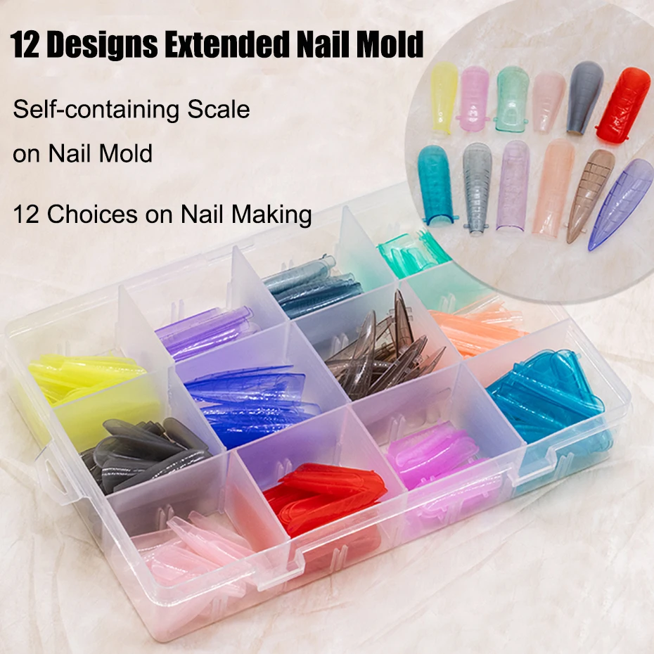 288 Pz/scatola Gel di Estensione Unghie per Costruzione Rapida Stampo 12 Formati per Unghie Francese Stile Copertura Completa Dito Top Forme Suggerimenti Strumenti
