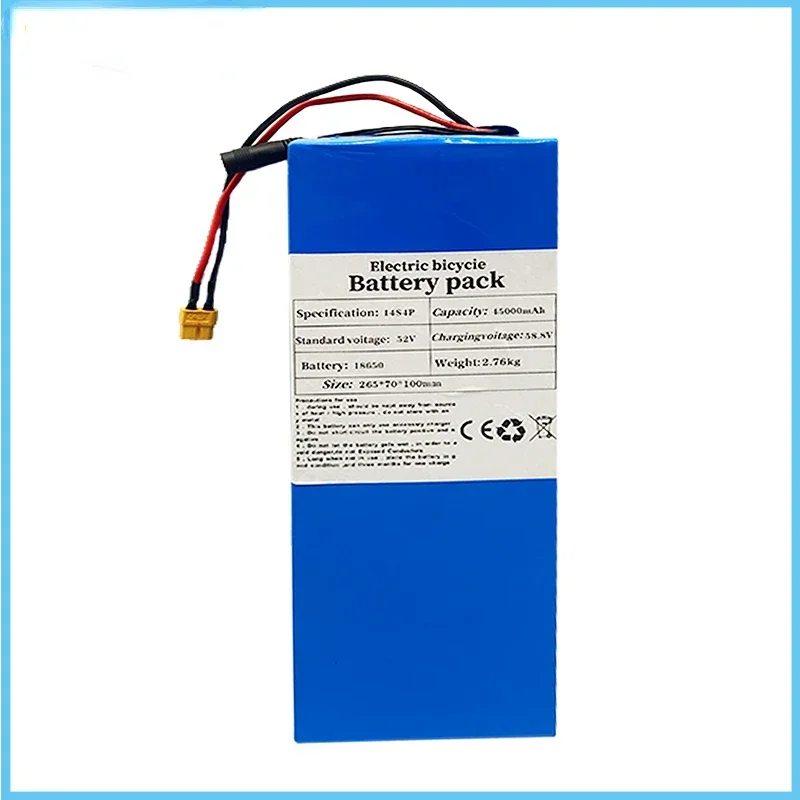 Free Shipping High Capacity 52V 14S4P 45000mAh 18650 1000W Lithium Battery for Balance Car, Electric Bicycle, Scooter, Tricycle