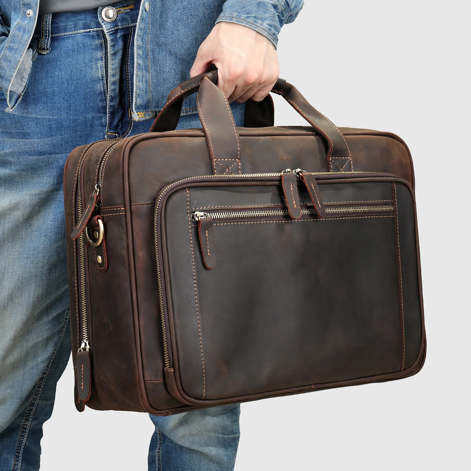 حقيبة جلد البقر المحبوب بالكامل للرجال حقيبة كروس للأعمال الفاخرة ذات سعة كبيرة للسفر وعطلة نهاية الأسبوع وحقيبة ركاب المكتب #3