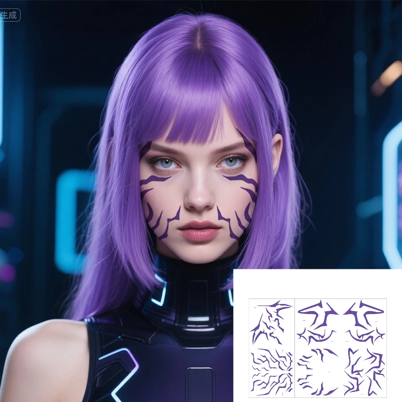 

KPop Laser Huntress Makeup Temporary Tattoo Demon Hunter Festival Party Lightning Face Tattoo Sticker for Cosplay and Halloween