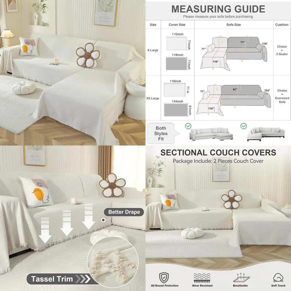 

L-Shaped Chenille Sofa Cover Set for Dogs, Washable Couch Cover Blanket
