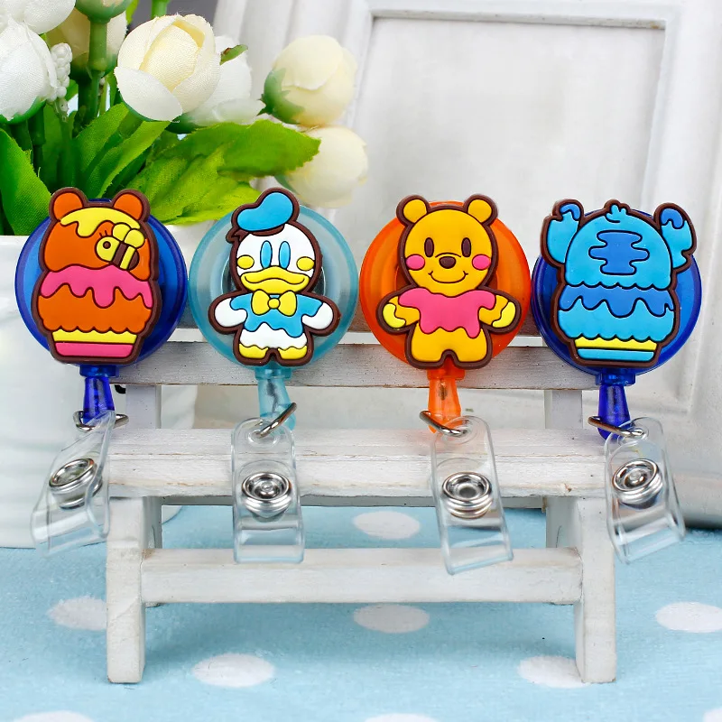 Mickey Minnie Winnie Donald ID Card Holder Scalable Toggle Clip Employee Card Doctor Nurse Chest Card Student Bus Card Holder