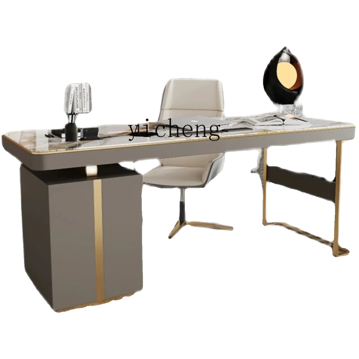 

TQH light luxury rock slab desk simple modern simple writing desk home bright computer desk chair