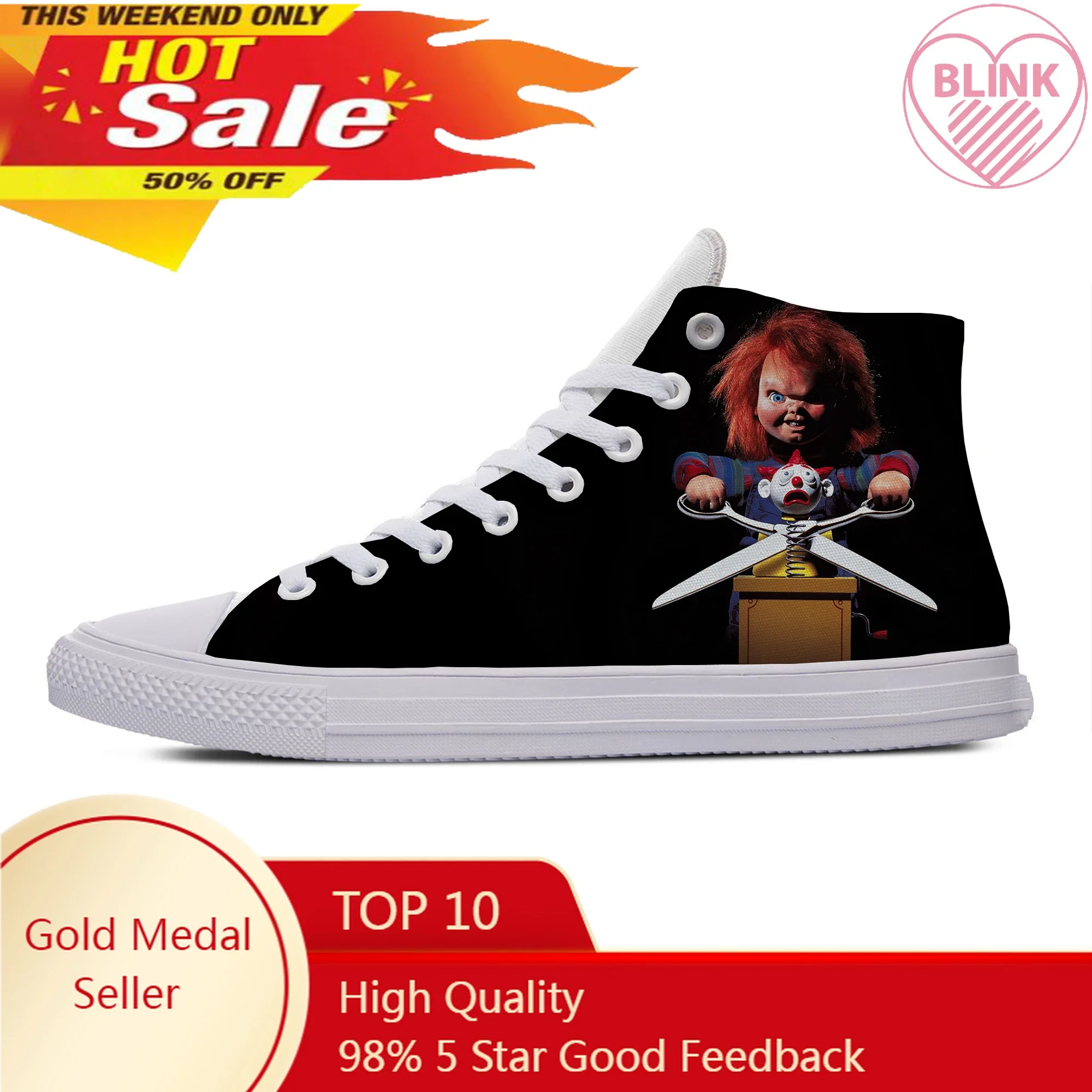 Horror Movie Child of Play Chucky Fashion Funny Casual Cloth Shoes High Top Lightweight Breathable 3D Print Men women Sneakers