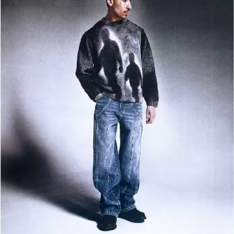 نمط جديد فضفاض جولة الرقبة البلوز متماسكة سترة القوطية الرجعية الشارع أزياء الهيب هوب الخريف والشتاء رداء علوي غير رسمي Y2K الملابس #6