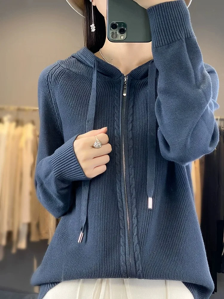 여성용 봄 가을 지퍼 슬레 한국 스타일 레이지 패션 후드티 2024 신상 오픈 가디건