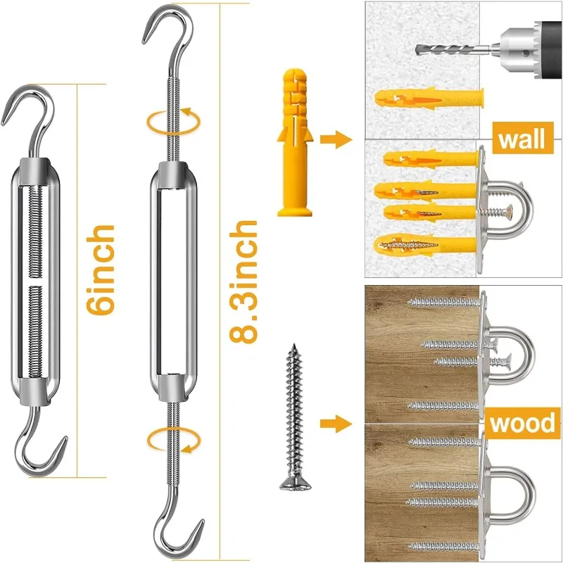 Sun Shade Sail Hardware Kit 40pcs for Rectangle Triangle Sun Shade Sails Canopy Installation 304 Stainless Steel Accessories Set