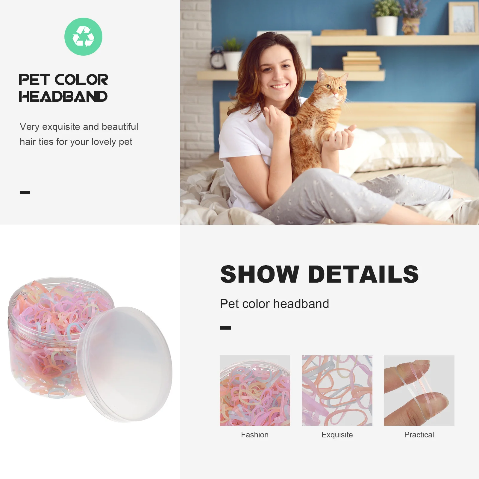 

Box Rubber Bands Pet Hair Ties Durable Colorful Elastic Bands Fashionable Pet Headress for Dog Cat Rabbit Hair Accessories