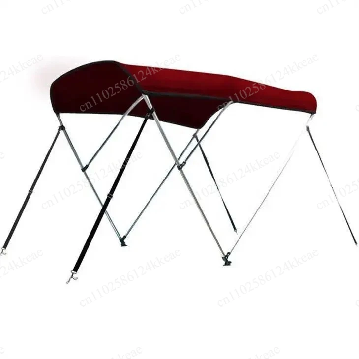 Burgundy three-bow topped marine awning, 25mm thick, made of 6063 aluminium tube and 600D Oxford cloth