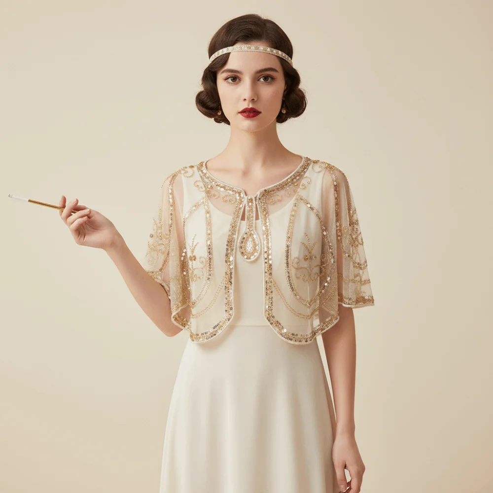 

Винтажный плащ-пончо с пайетками, вышивкой и бахромой, ажурный, для вечерних выходов