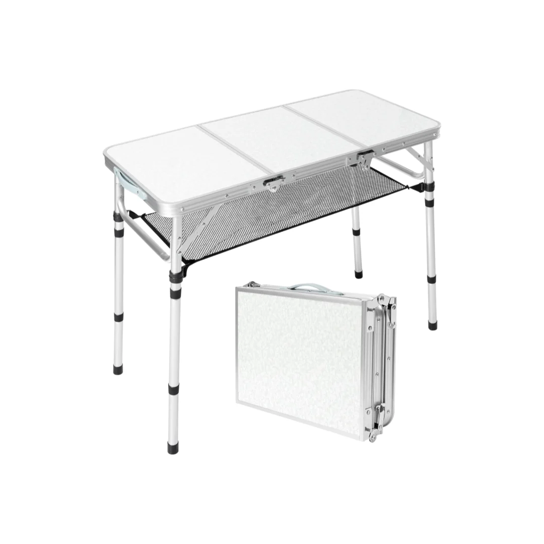 

Folding Camping Table With Storage Net 3ft Portable Aluminum Table With 3 Adjustable Height For Outdoor BBQ Cooking Tent Indoor