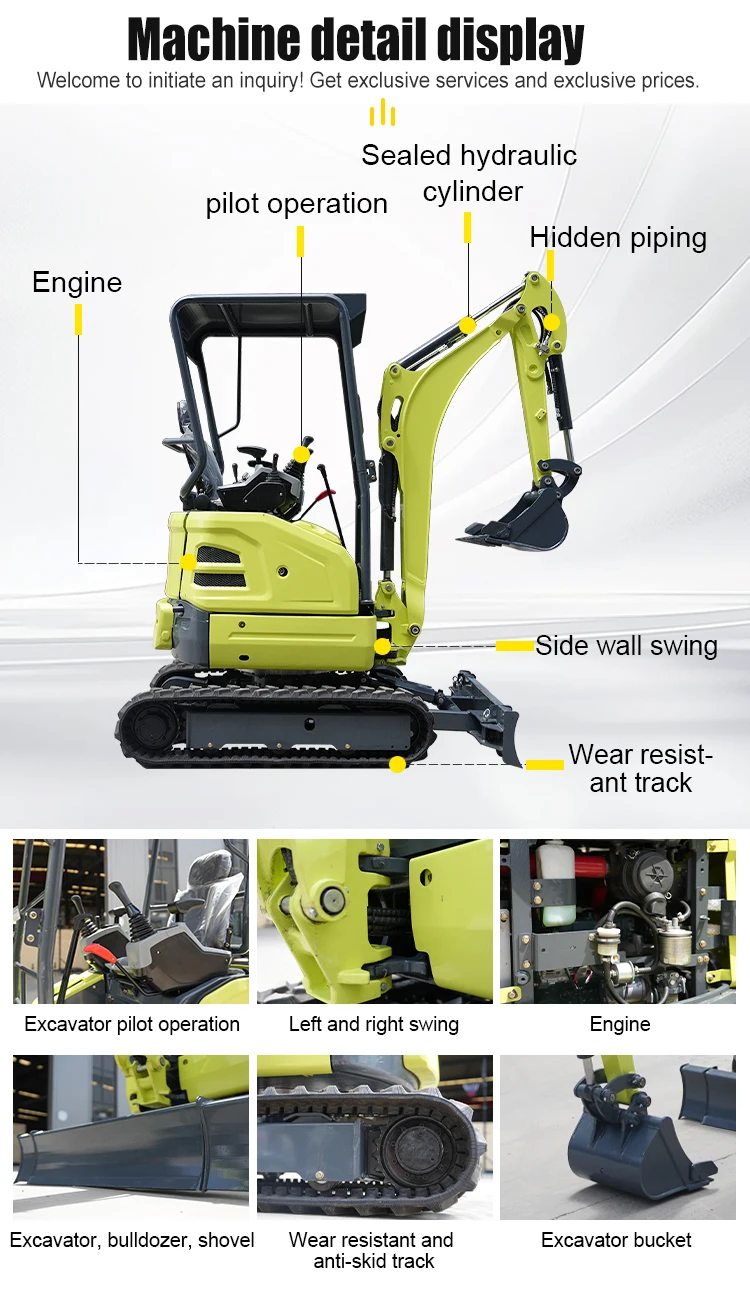 Mini-Bagger für Landwirtschaft, Hydraulisch, 1,5 Tonnen, 1,8 Tonnen, 2 Tonnen, mit Kabine, EPA EURO 5 Standard, Maßgefertigter Kleinbagger zum Verkauf – Detail 4