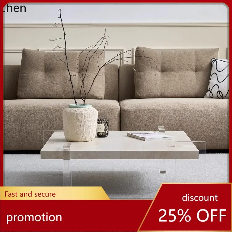 

YFY Белый травертинный журнальный столик Простая гостиная Кремовый стиль Плавающая рок-доска Журнальный столик