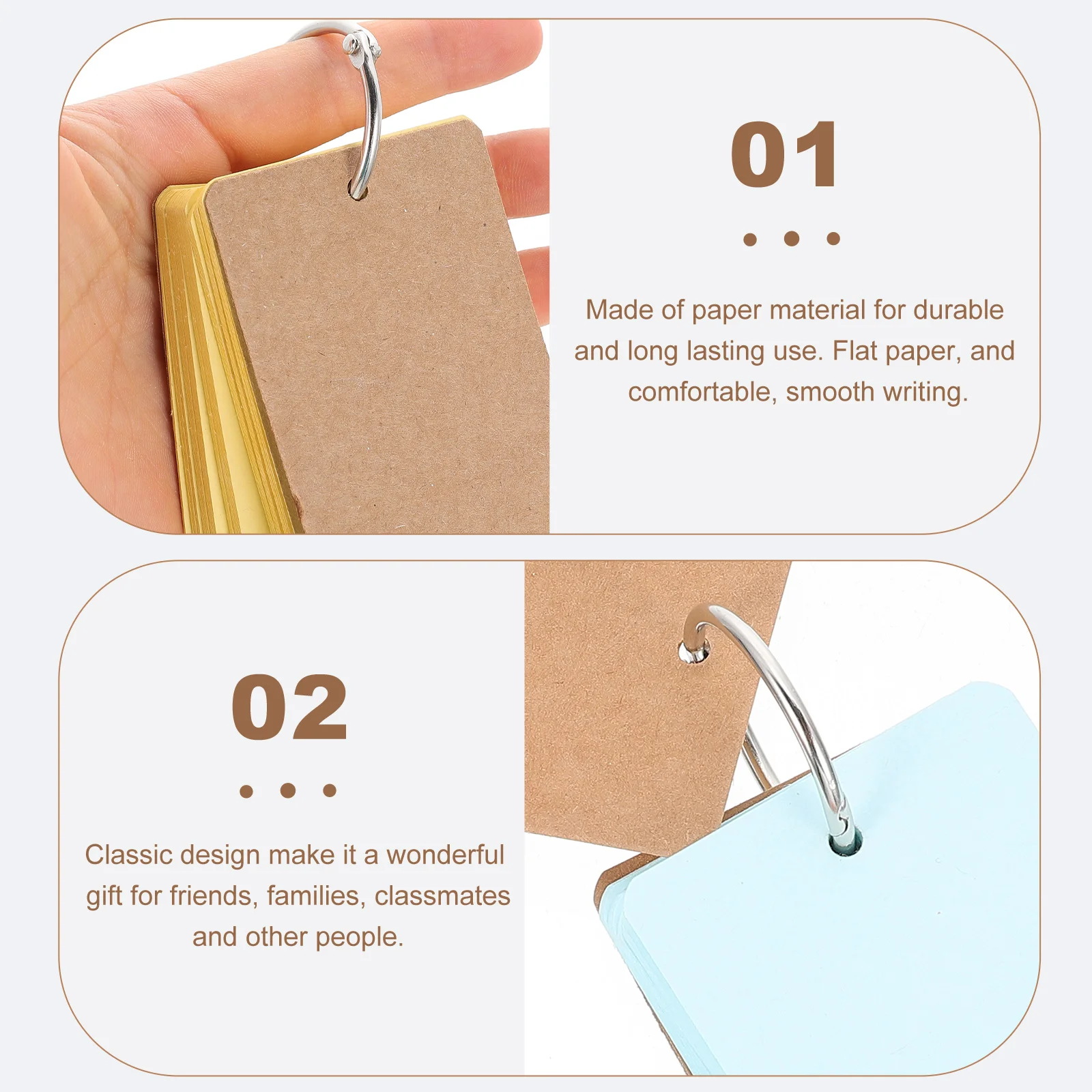 7 Sets Punch Card Note Mini Spiral Notebook Loose-leaf Pads Binder Paper English Words Cards