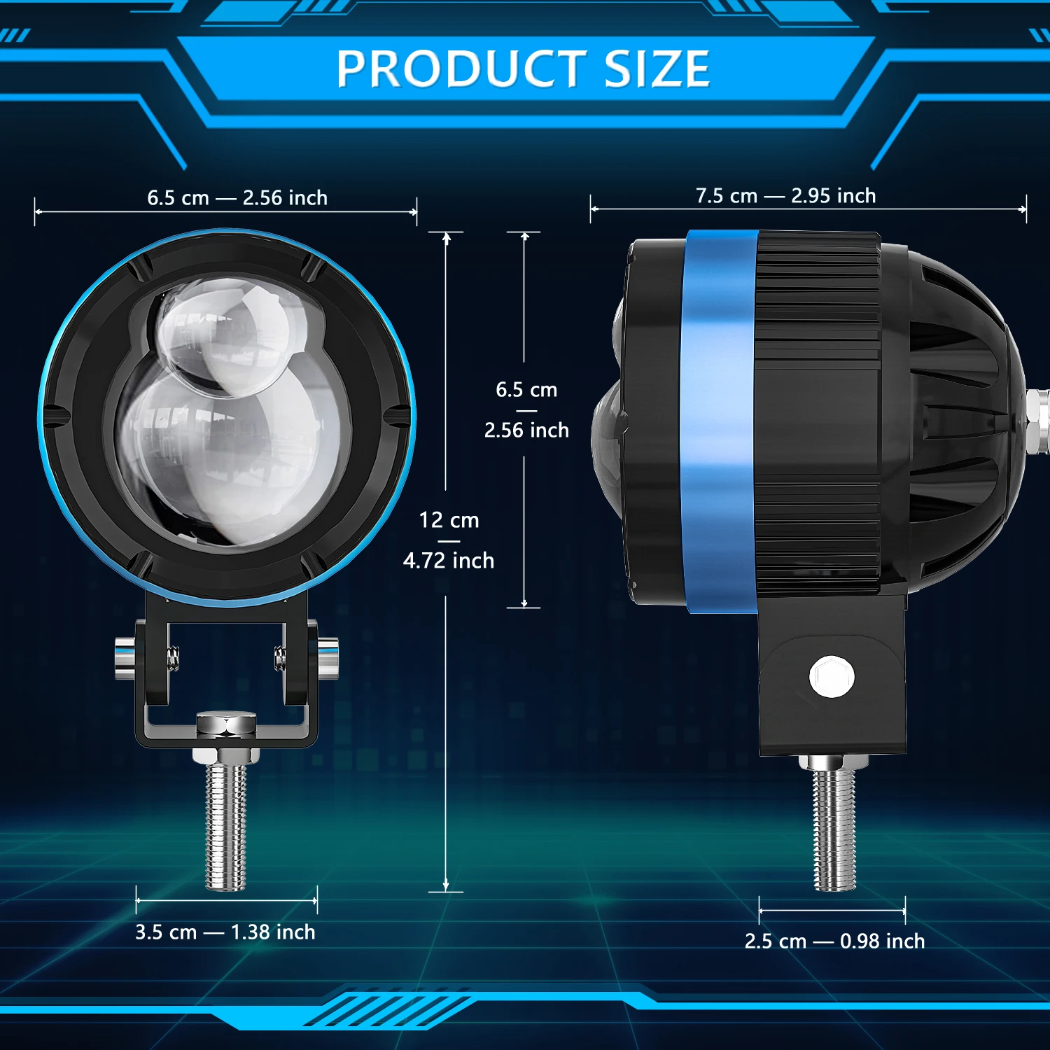 Motorcycle Led Spotlight with Switch 6000 LM Electric Vehicle Auxiliary Road Far And Near Light Tangent Light Flashing Lens.