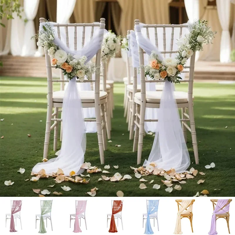 

10PCS Chiffon Chair Sashes Wedding Chair Decoration 17x250cm for Wedding Aisle Decorations Party Banquet Aisle Chair Decor