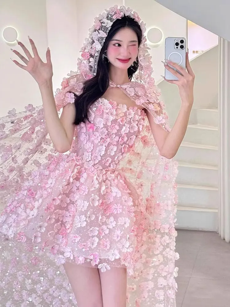 

Розовое вечернее платье для помолвки, для студентов, для церемоний, для взрослых, для принцесс, для невест, утренний халат, утренний наряд, Cleanfit