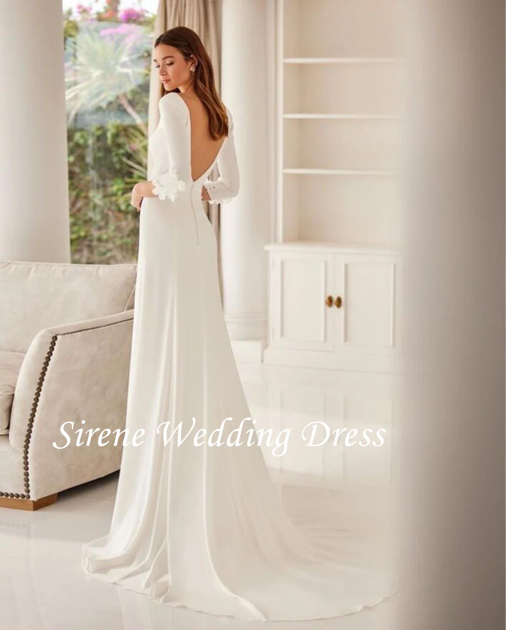 Customized Elegant V-Neck Wedding Dresses For Women 2025 Long Sleeves Bridal Gown Sweep Train Robe De Mariée