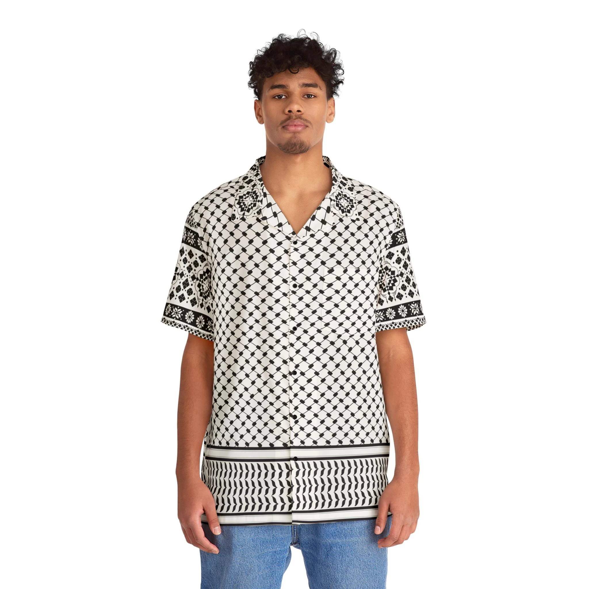 

Рубашка с узором кефия на пуговицах, рубашка с узором кефия, гавайские рубашки с узором кефия, палестинские рубашки, одежда в стиле Харадзюку, унисекс-одежда