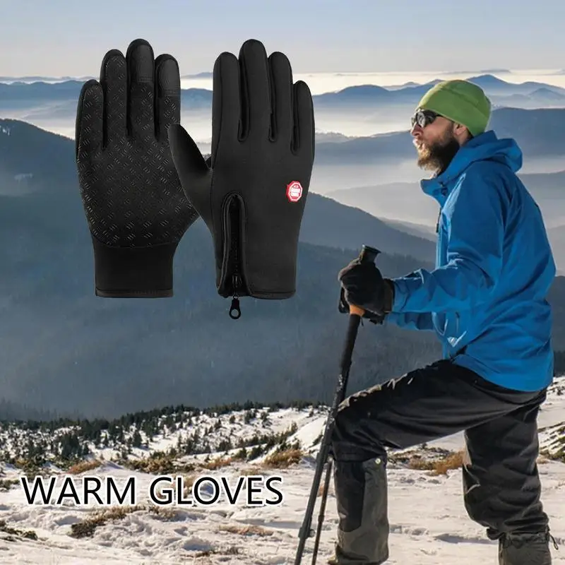 Snowboarding Gloves Windproof Ice Skating Gloves Unisex Soft Lined Gloves With Zipper Design Fishing Gear For Outdoor Activities