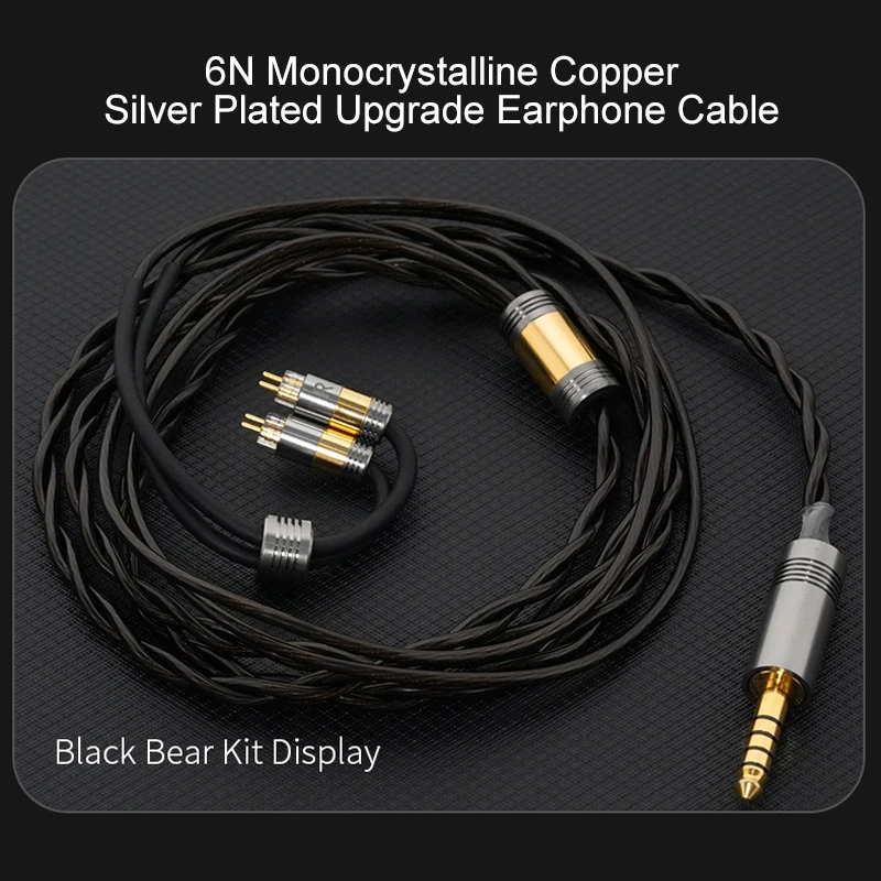 YONGSE BlackBear WhiteBear 6N Monocrystalline Copper Silver Plated Upgrade Earphone Cable Gold Plated Plug for 7HZ TANGZU SIMGOT