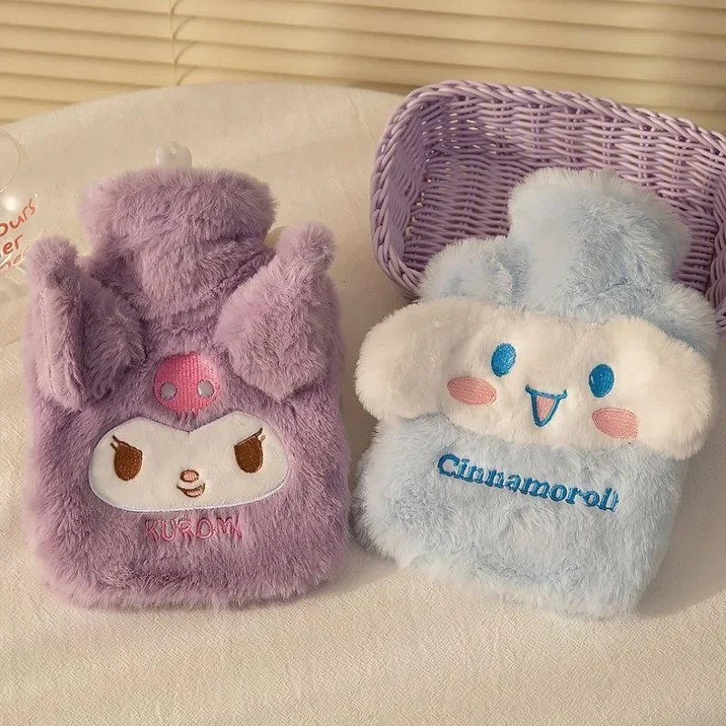 Kawaii sanrio saco de água quente de pelúcia kawaii olá kitty kuromi cinnamoroll melodia reutilizável aquecimento garrafa de água quente sacos presente das meninas