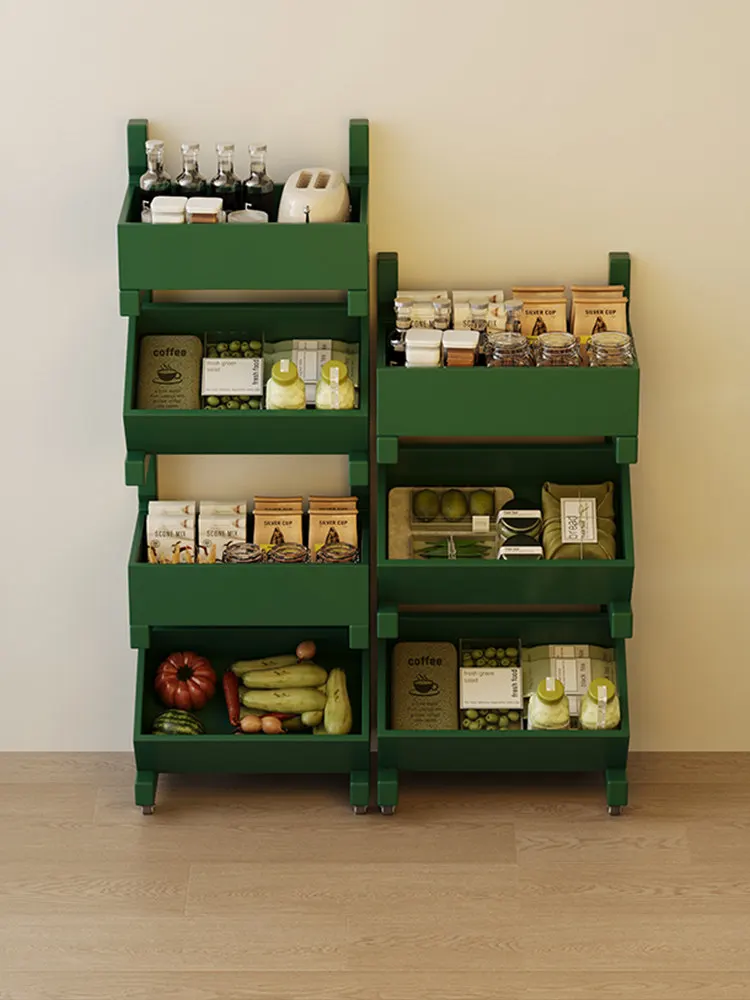 All solid wood shelves, movable storage artifacts, living room snack shelves, trolleys, multi-functional layered display racks