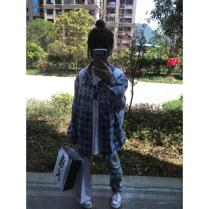 American High Street brodé Plaid femmes printemps automne mince décontracté Protection solaire conception Unique irt Jaet