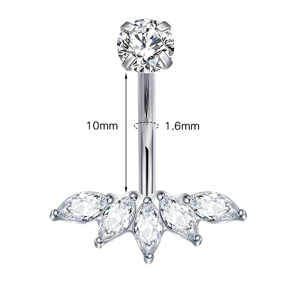 1Pc Titanium Sexy Belly Button Ring Navel Piercing 14G Zircon Internally Threaded Navel Curved Barbell Ring 10mm Length