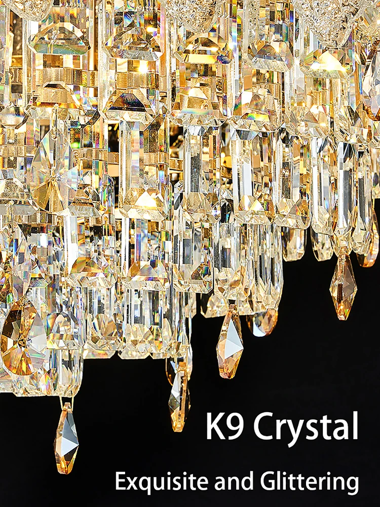 Imagem -05 - Emboss Crystal Leaves Candelabro de Teto Longo Luminária para Mesa de Jantar Designer Europeu Moderno Decoração de Casa de Luxo