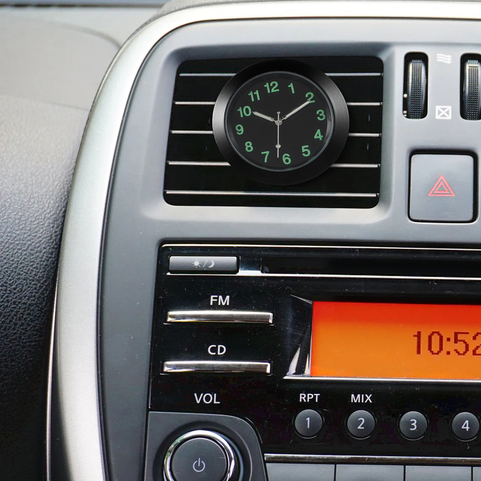

Luminous Quartz Clock for Car Air Vent Dashboard Black Analog Night Glow Mini Easy Install Car Digital Dash Clock