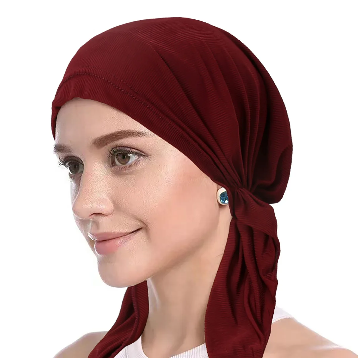 Liso sob o lenço Hijab para mulheres, turbantes muçulmanos, gorro bandana, chapéus árabes Bonnet, Chemo Cap, Wrap Headwear, chapéu pré-amarrado