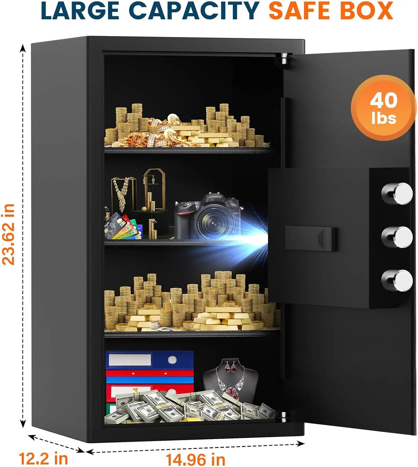 5.0 Cuft Large Fireproof Safe, Home Safes Fireproof Waterproof With A4 Fireproof Bag, Digital Keypad, Spare Keys, Smart Alert, M