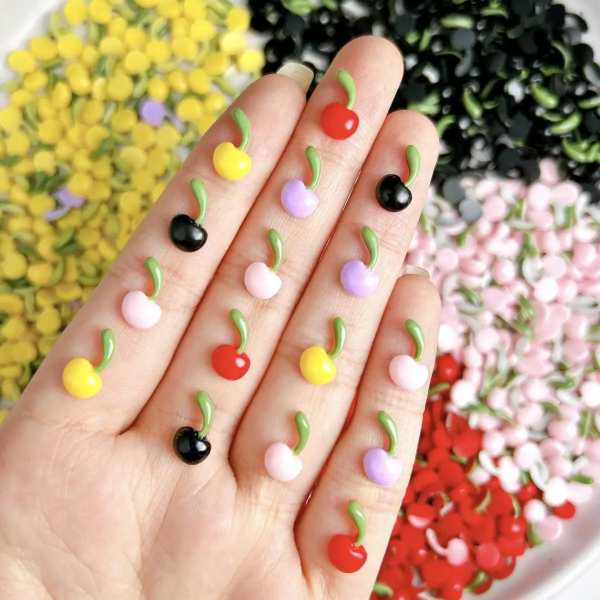 

50PCS Multiple Colors Creative Single Cherry Resin Nail Art Decorations Kawaii Simulated Cherry Fruit Nail Charms for DIY Nails